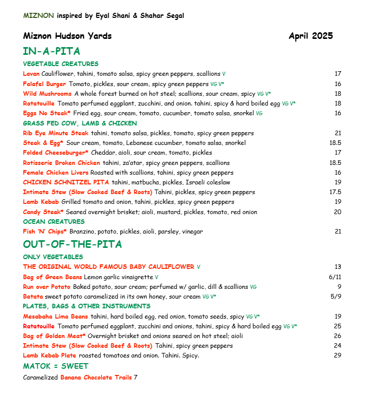 Menu - Miznon photo 1