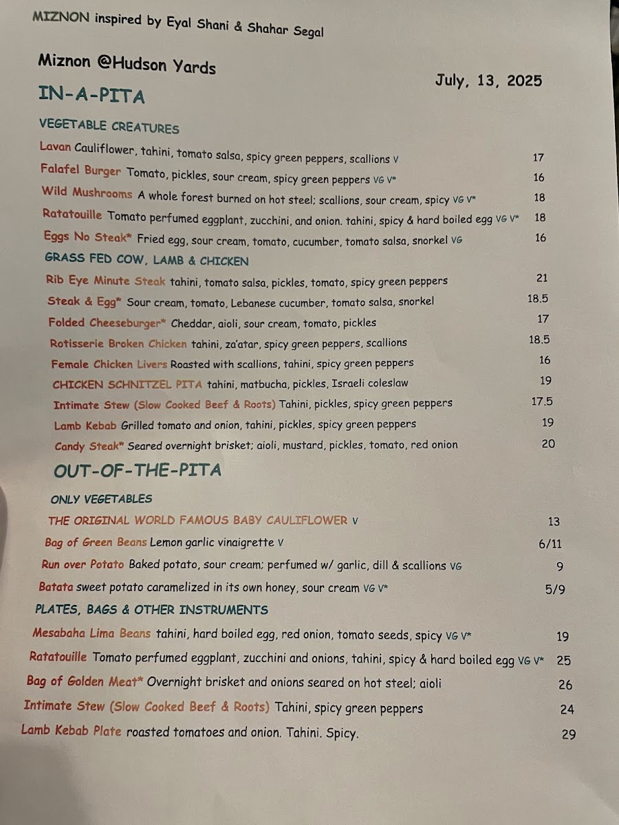 Menu - Miznon photo 2