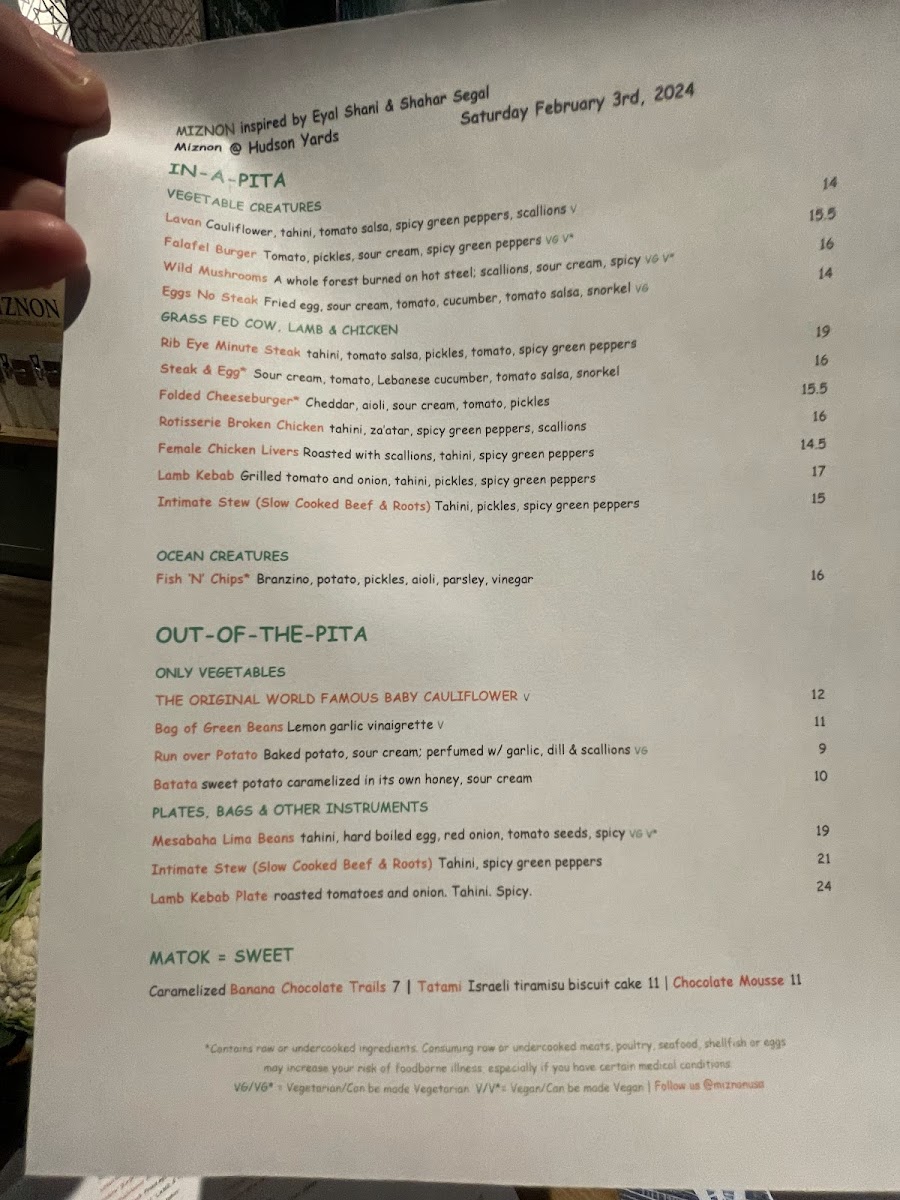 Menu - Miznon photo 3