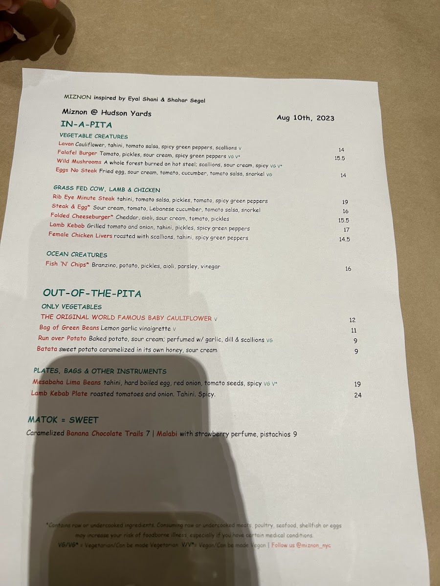 Menu - Miznon photo 4